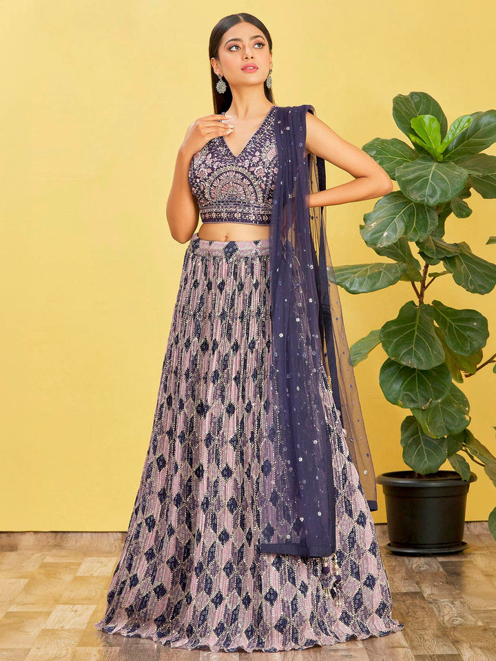 Blue Art Silk Embroidered Semi Stitched Lehenga Choli with Dupatta