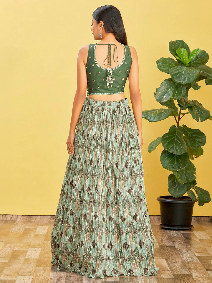 Green Art Silk Embroidered Semi Stitched Lehenga Choli with Dupatta