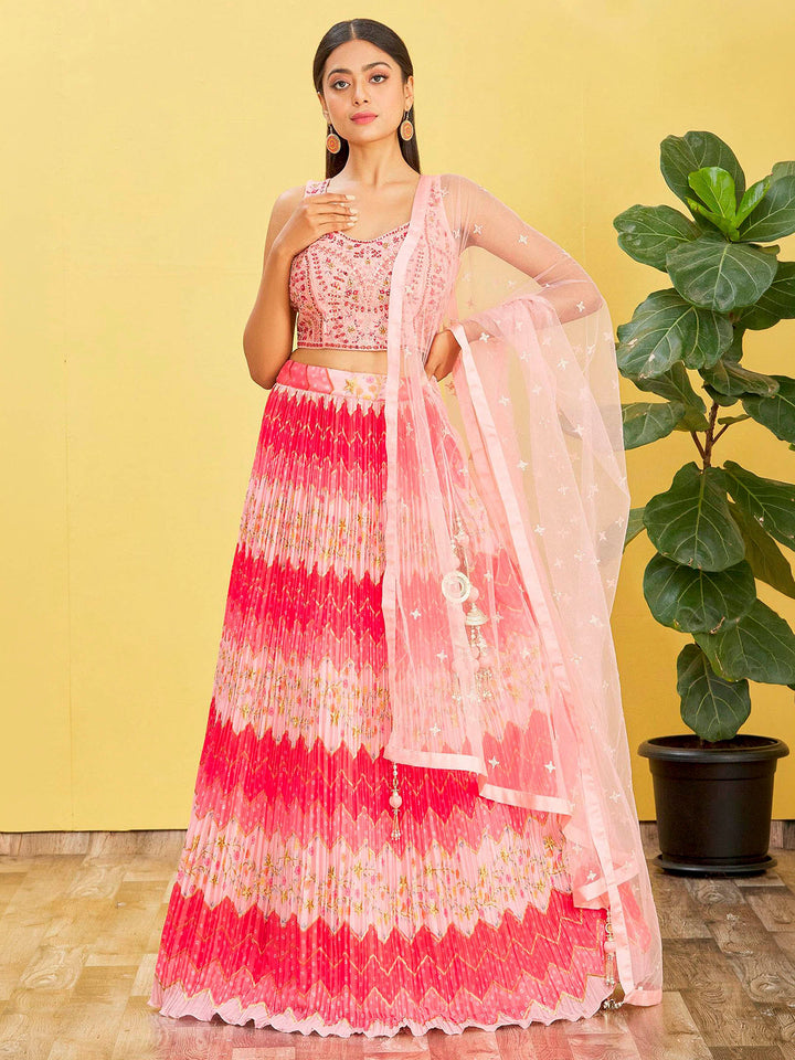 Pink Art Silk Embroidered Semi Stitched Lehenga Choli with Dupatta