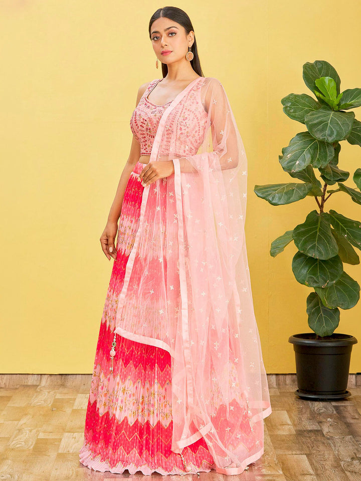 Pink Art Silk Embroidered Semi Stitched Lehenga Choli with Dupatta