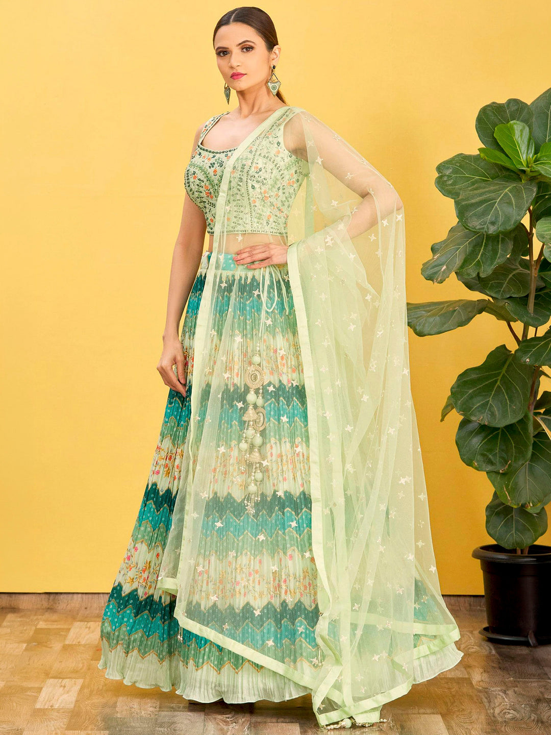 Pista-Green Art Silk Embroidered Semi Stitched Lehenga Choli with Dupatta