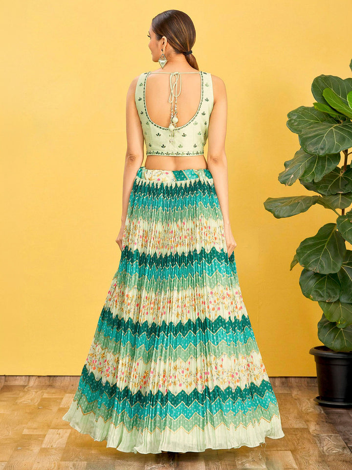 Pista-Green Art Silk Embroidered Semi Stitched Lehenga Choli with Dupatta