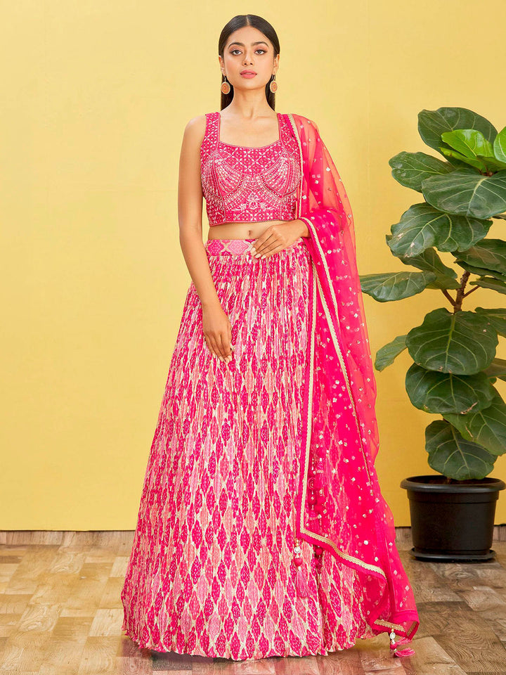 Pink Art Silk Embroidered Semi Stitched Lehenga Choli with Dupatta