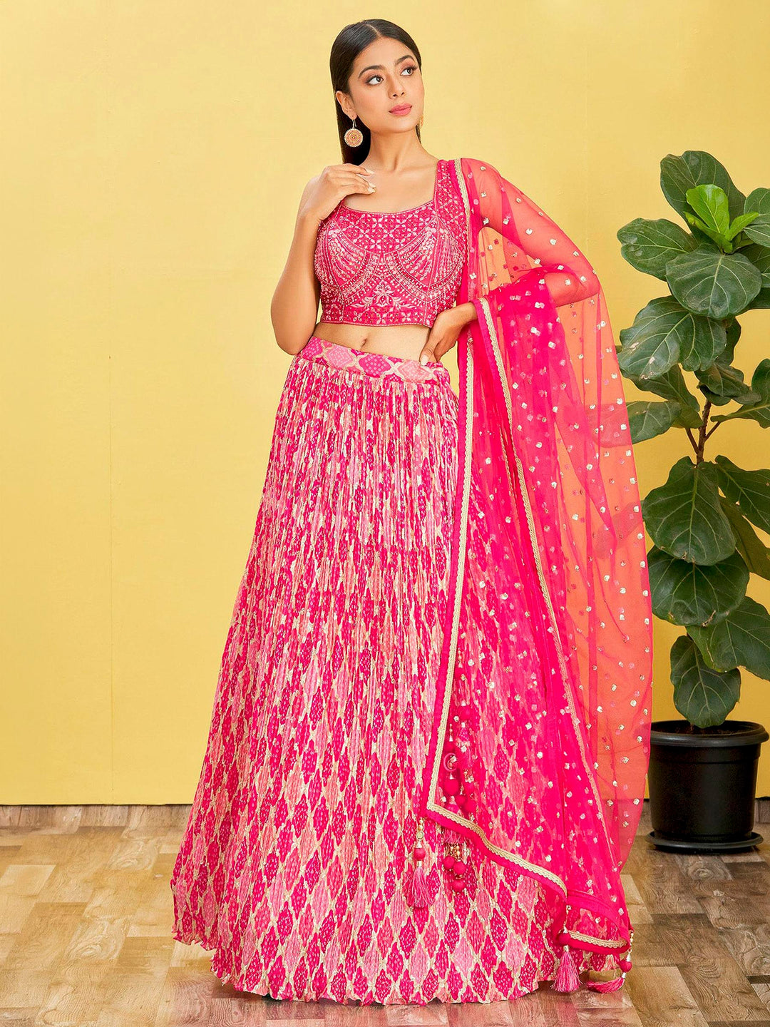 Pink Art Silk Embroidered Semi Stitched Lehenga Choli with Dupatta