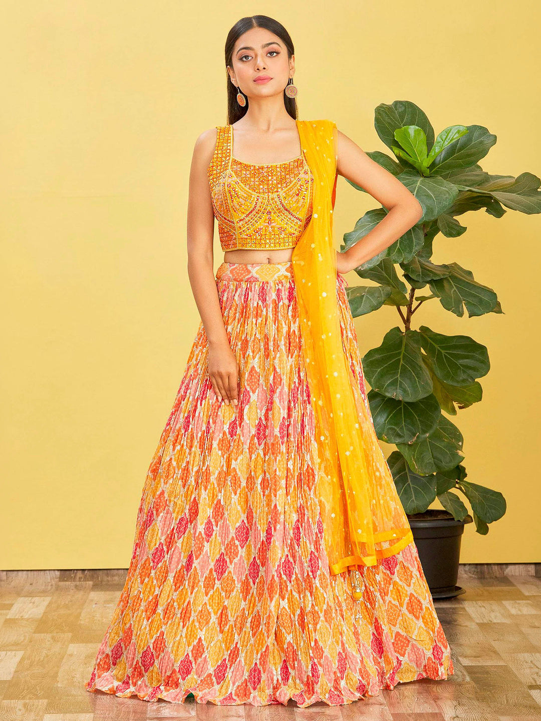 Yellow Art Silk Embroidered Semi Stitched Lehenga Choli with Dupatta