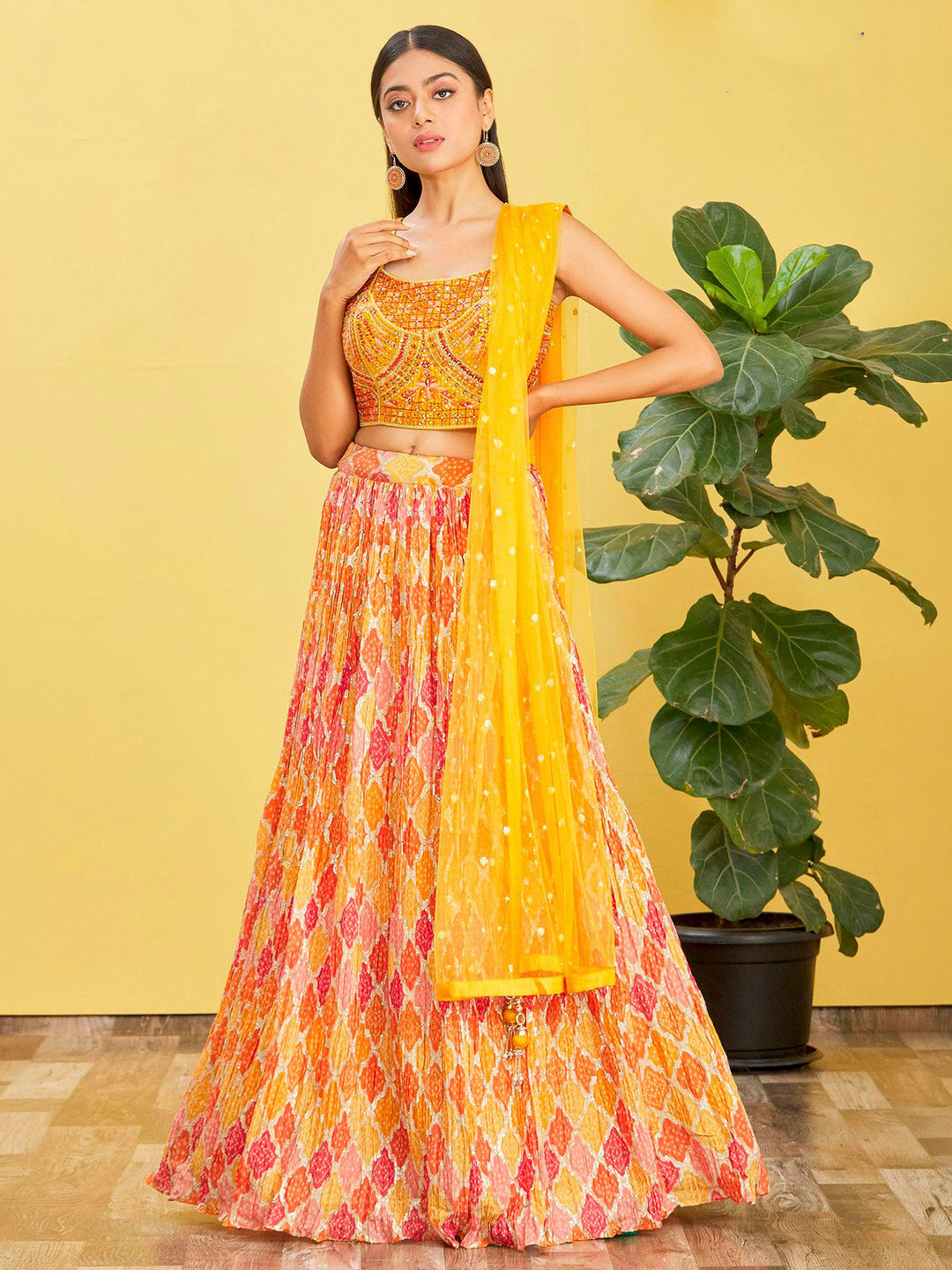 Yellow Art Silk Embroidered Semi Stitched Lehenga Choli with Dupatta