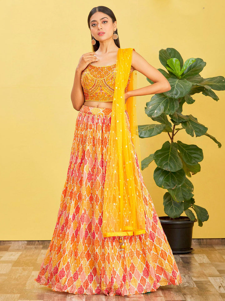 Yellow Art Silk Embroidered Semi Stitched Lehenga Choli with Dupatta