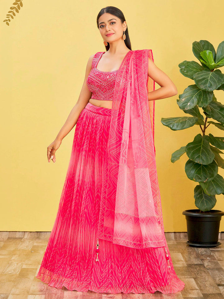 Pink Art Silk Embroidered Semi Stitched Lehenga Choli with Dupatta