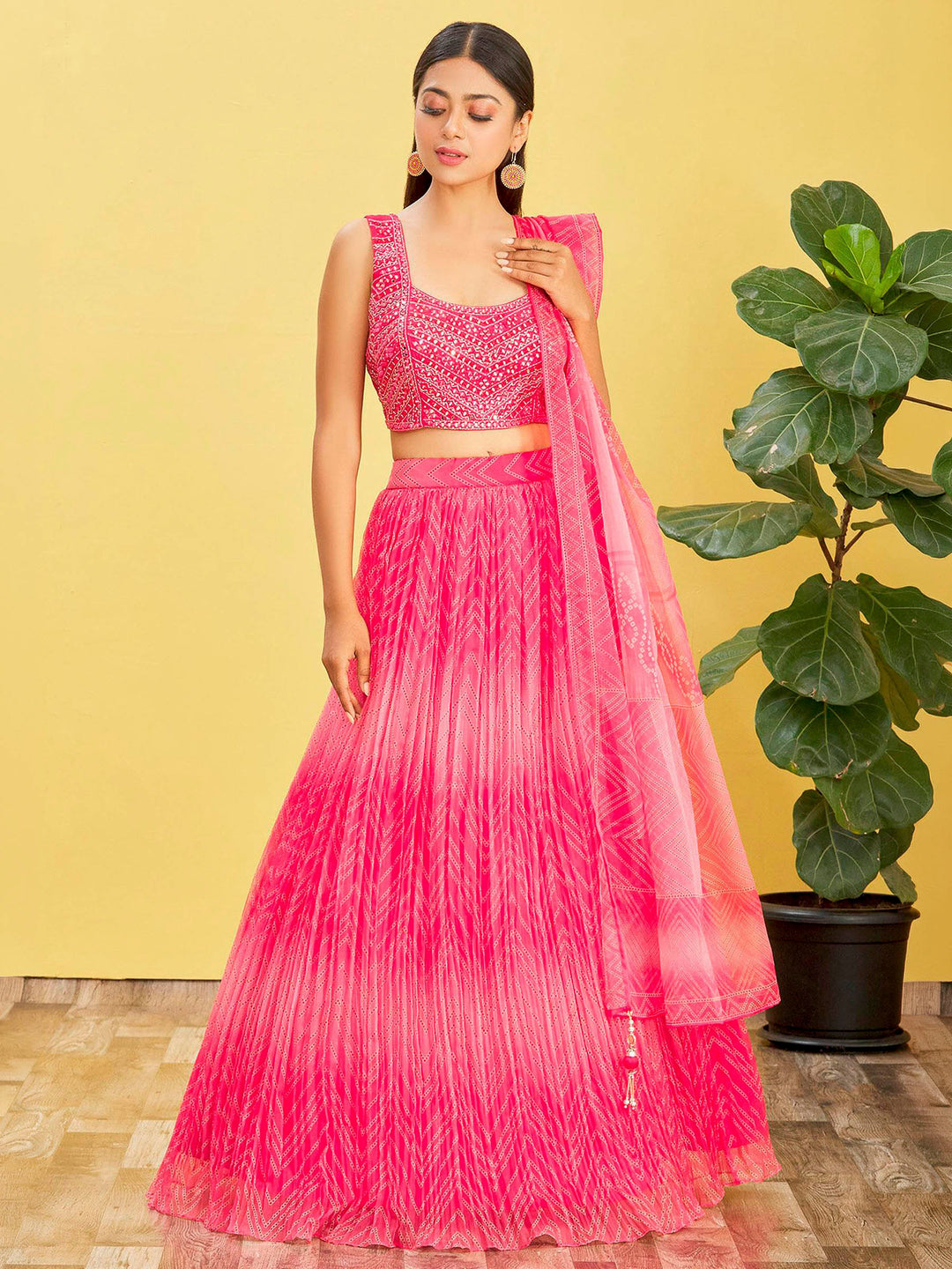 Pink Art Silk Embroidered Semi Stitched Lehenga Choli with Dupatta