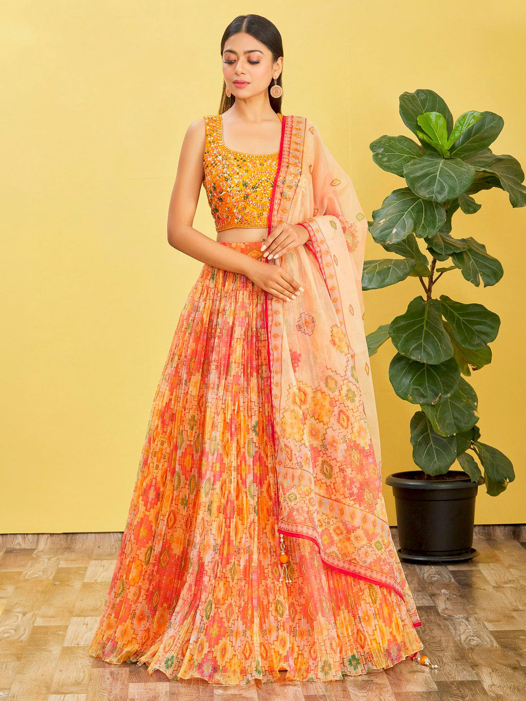 Mustard Art Silk Embroidered Semi Stitched Lehenga Choli with Dupatta