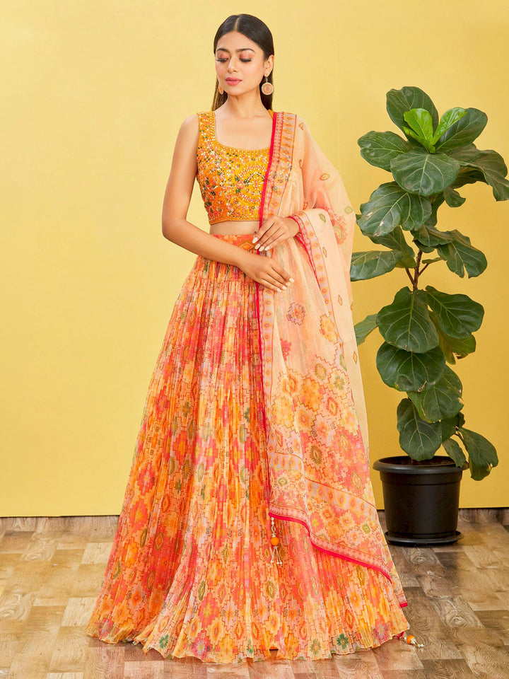 Mustard Art Silk Embroidered Semi Stitched Lehenga Choli with Dupatta