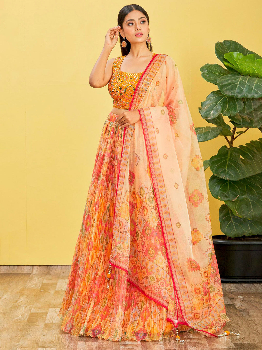 Mustard Art Silk Embroidered Semi Stitched Lehenga Choli with Dupatta