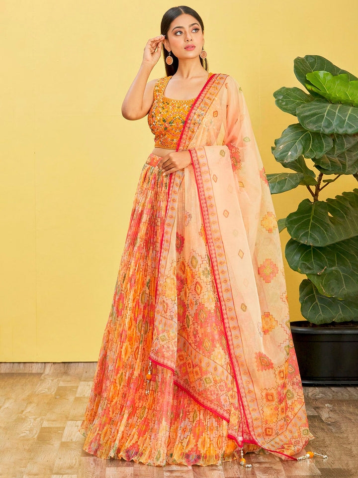 Mustard Art Silk Embroidered Semi Stitched Lehenga Choli with Dupatta