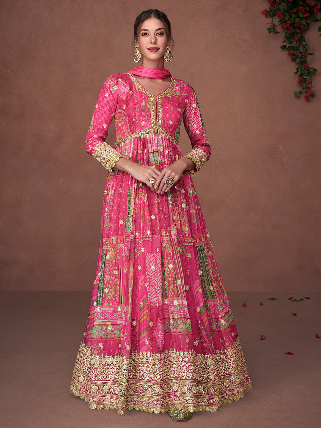 Pink Organza Embroidered Kurta Pant With Dupatta