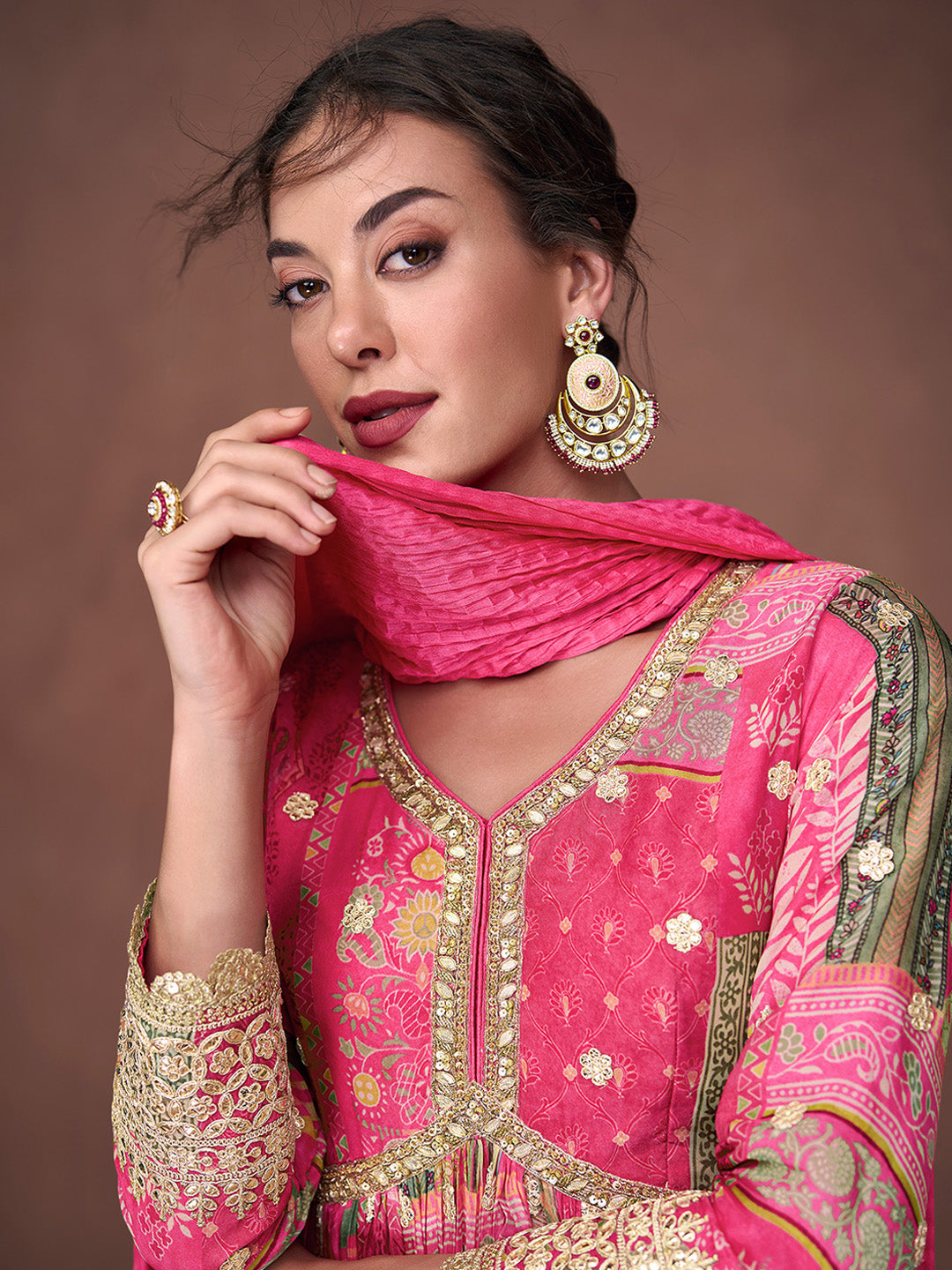 Pink Organza Embroidered Kurta Pant With Dupatta