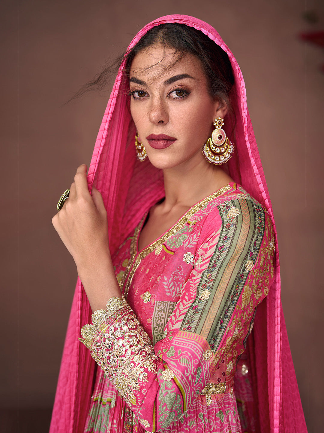 Pink Organza Embroidered Kurta Pant With Dupatta
