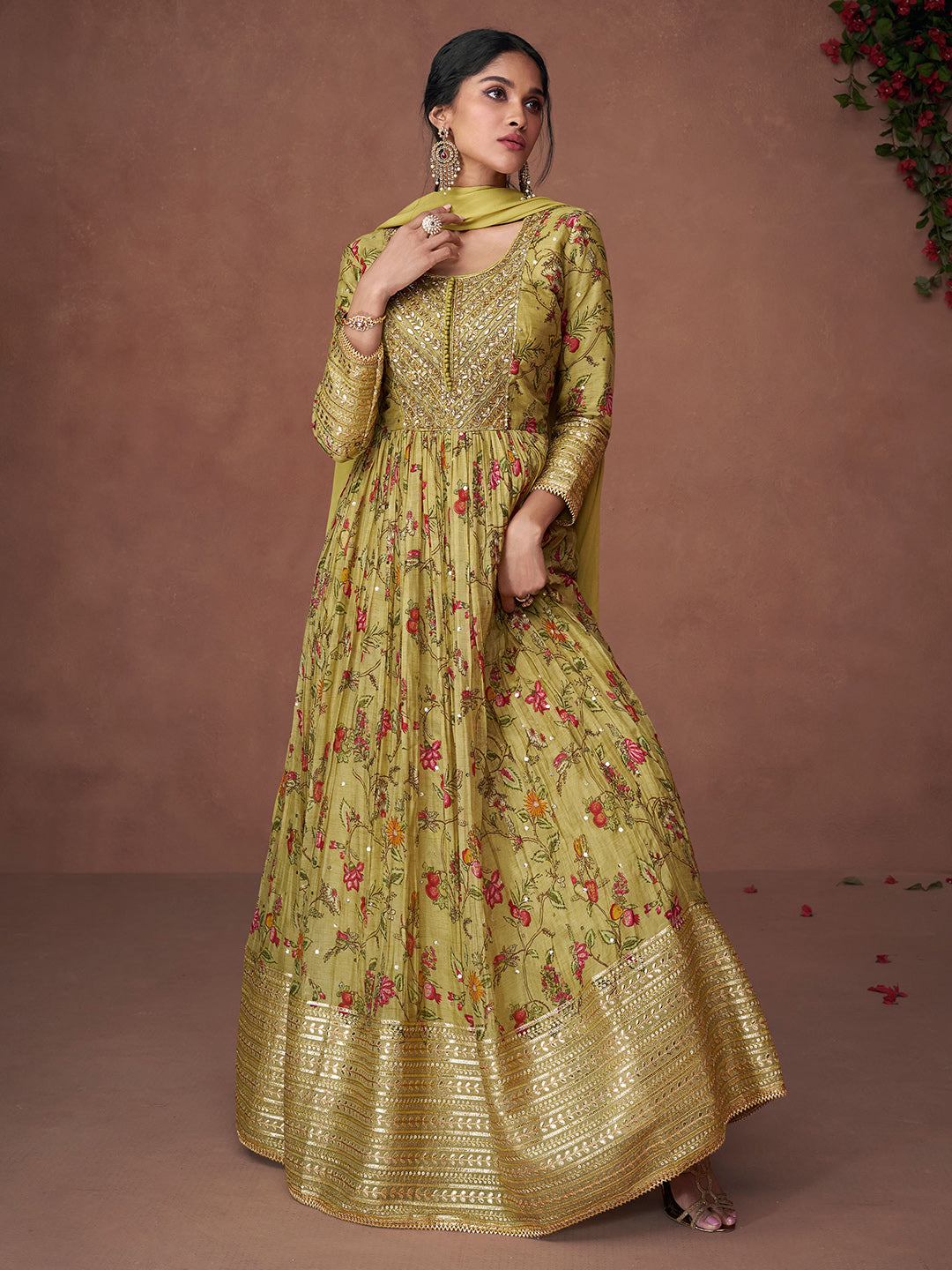 Green Organza Embroidered Kurta Pant With Dupatta