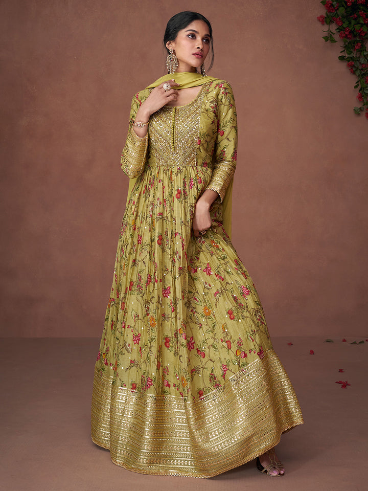 Green Organza Embroidered Kurta Pant With Dupatta