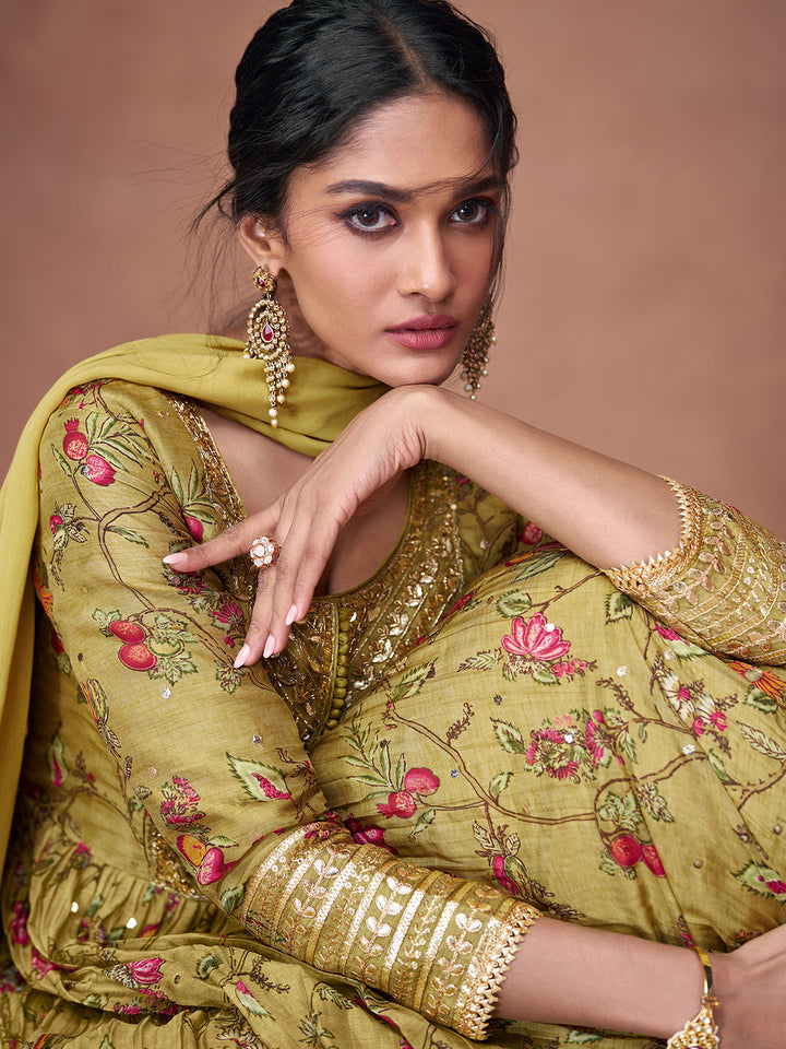 Green Organza Embroidered Kurta Pant With Dupatta