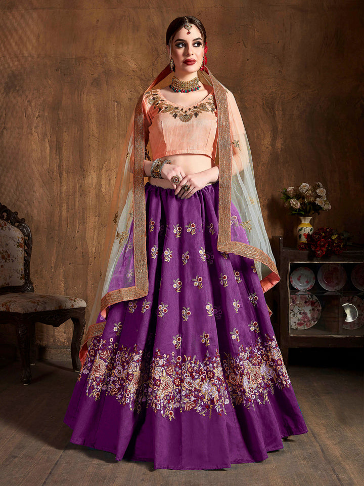 Purple Art Silk Embroidered Semi Stitched Lehenga Choli with Dupatta