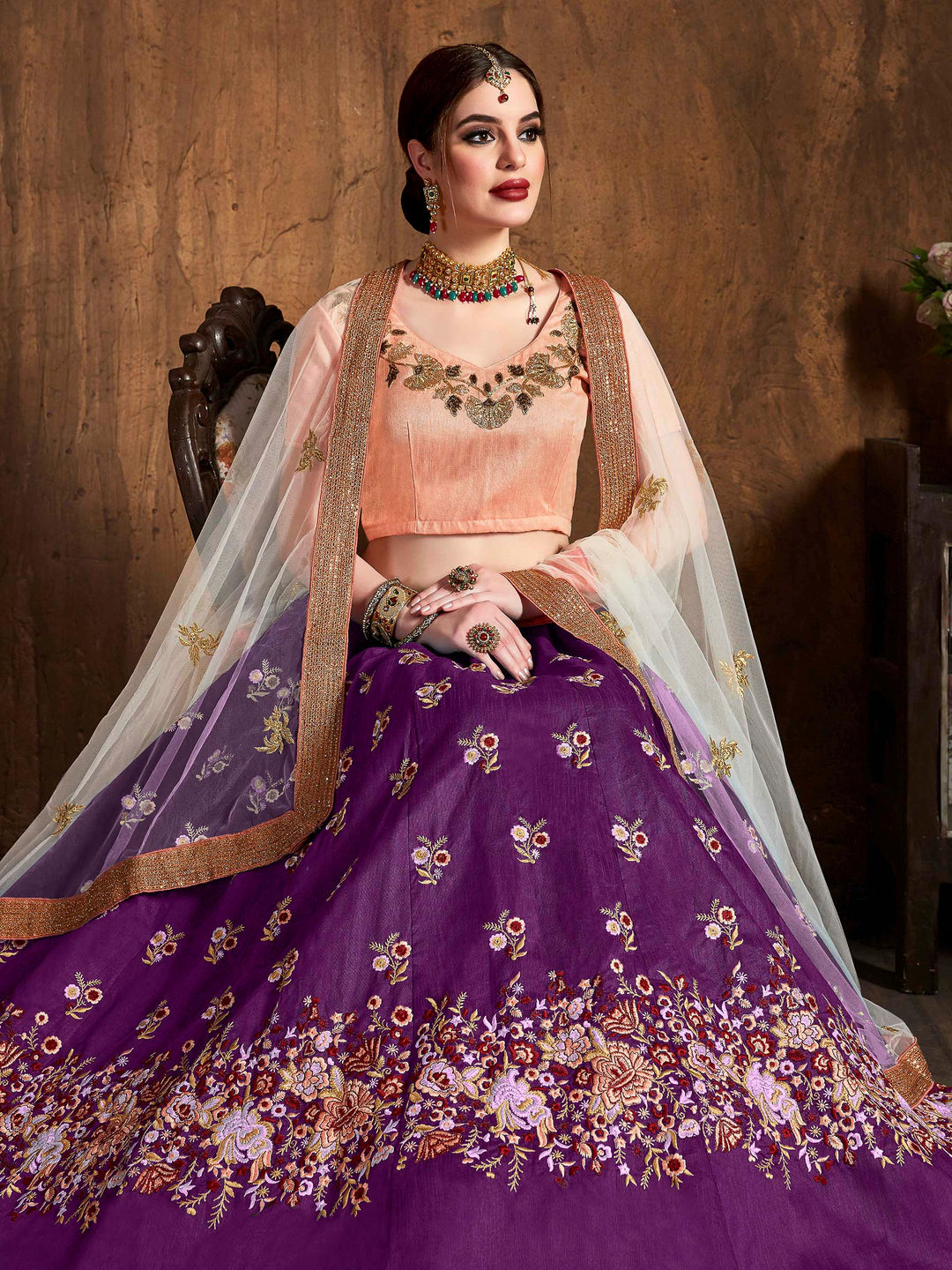 Purple Art Silk Embroidered Semi Stitched Lehenga Choli with Dupatta