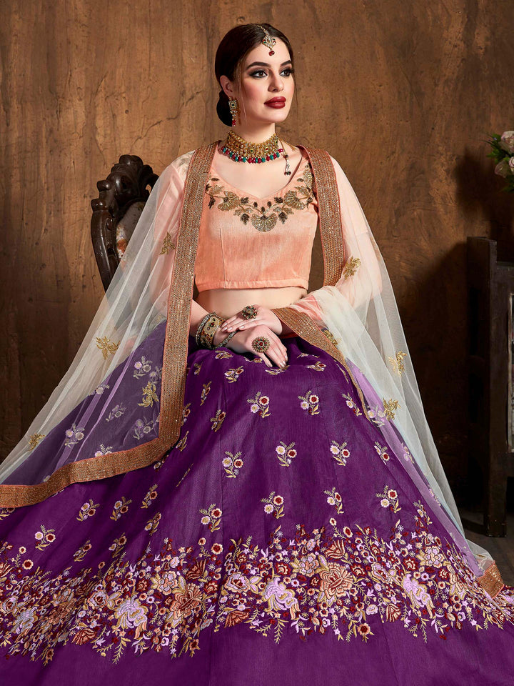 Purple Art Silk Embroidered Semi Stitched Lehenga Choli with Dupatta