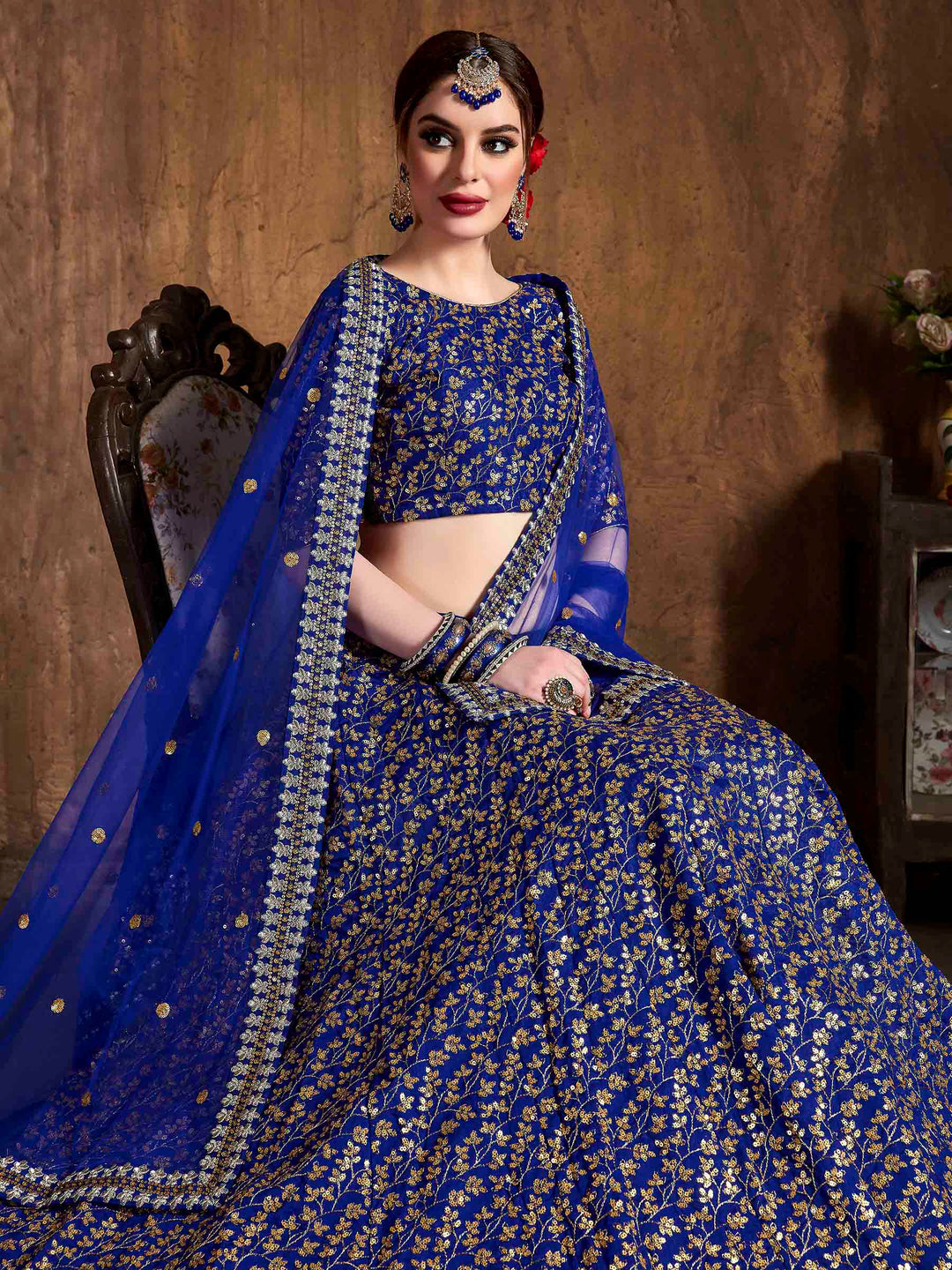 Blue Art Silk Embroidered Semi Stitched Lehenga Choli with Dupatta