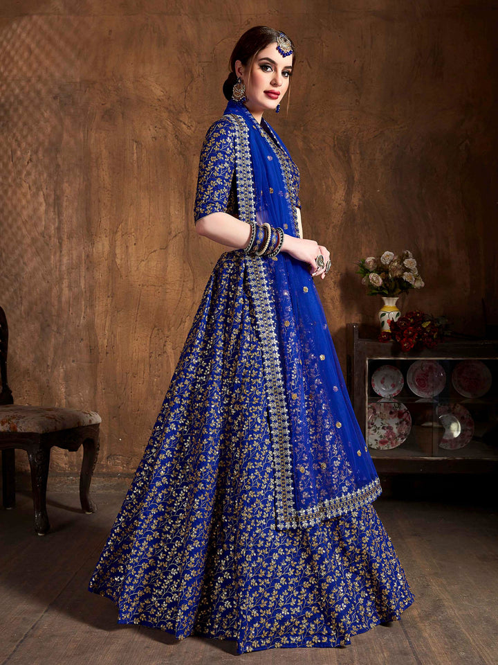 Blue Art Silk Embroidered Semi Stitched Lehenga Choli with Dupatta