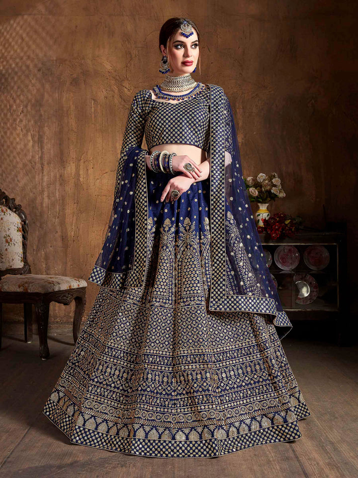 Blue Art Silk Embroidered Semi Stitched Lehenga Choli with Dupatta