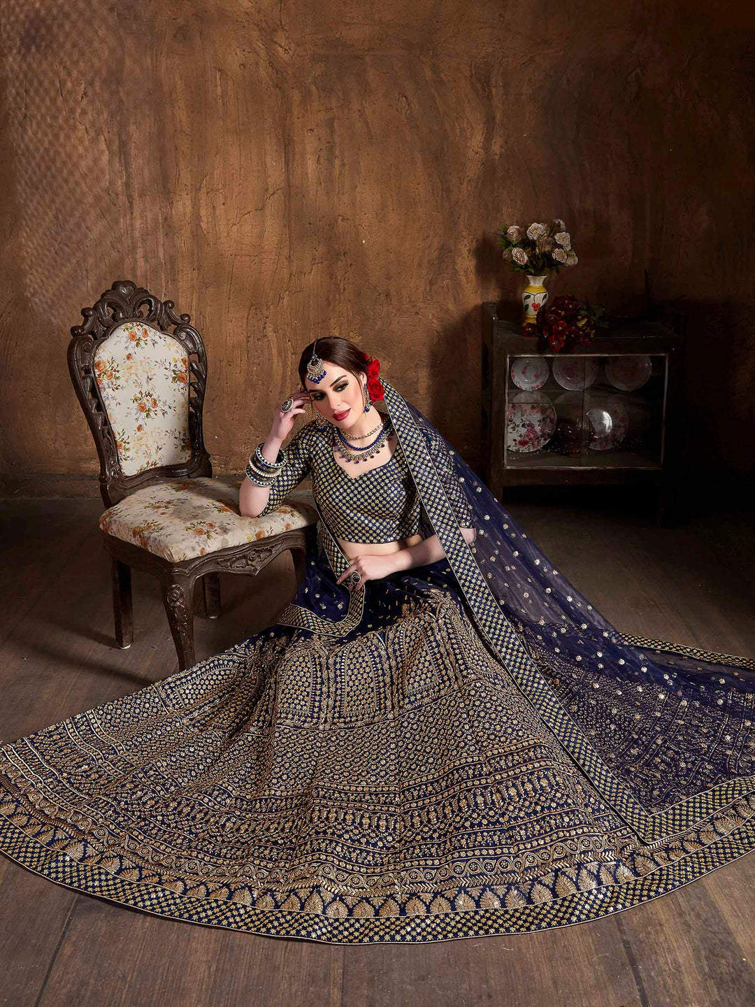 Blue Art Silk Embroidered Semi Stitched Lehenga Choli with Dupatta