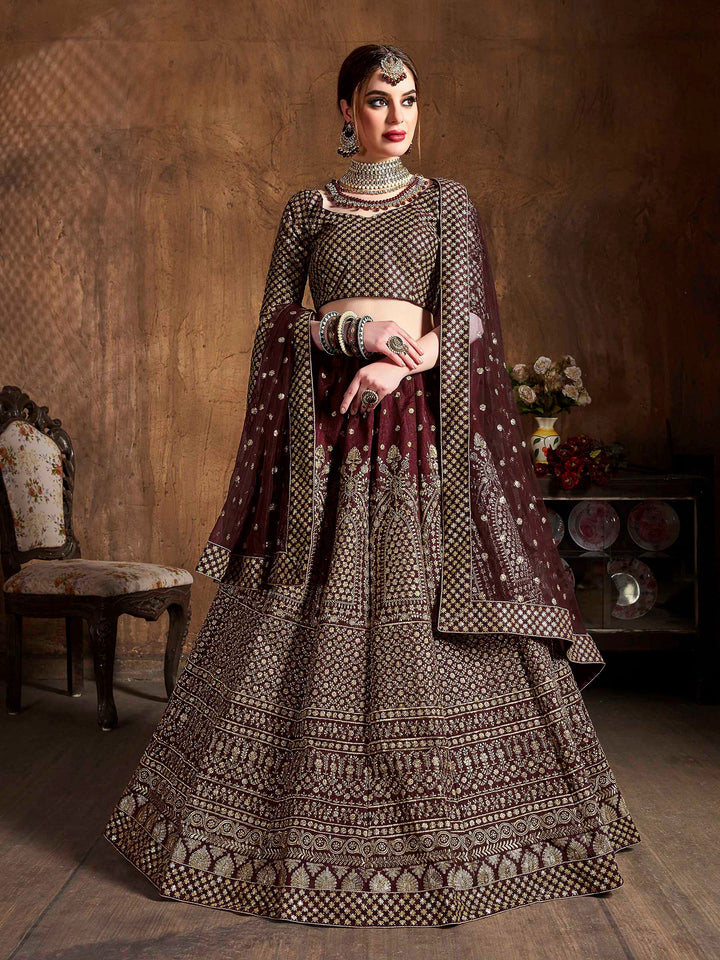 Maroon Art Silk Embroidered Semi Stitched Lehenga Choli with Dupatta