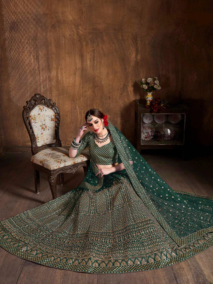 Green Art Silk Embroidered Semi Stitched Lehenga Choli with Dupatta