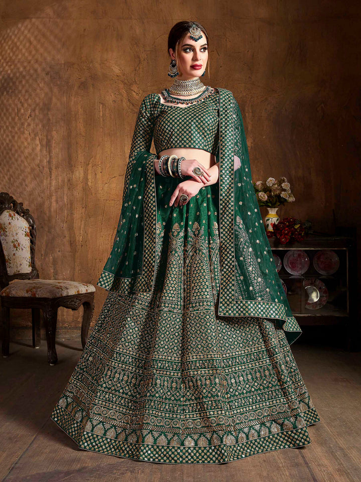 Green Art Silk Embroidered Semi Stitched Lehenga Choli with Dupatta