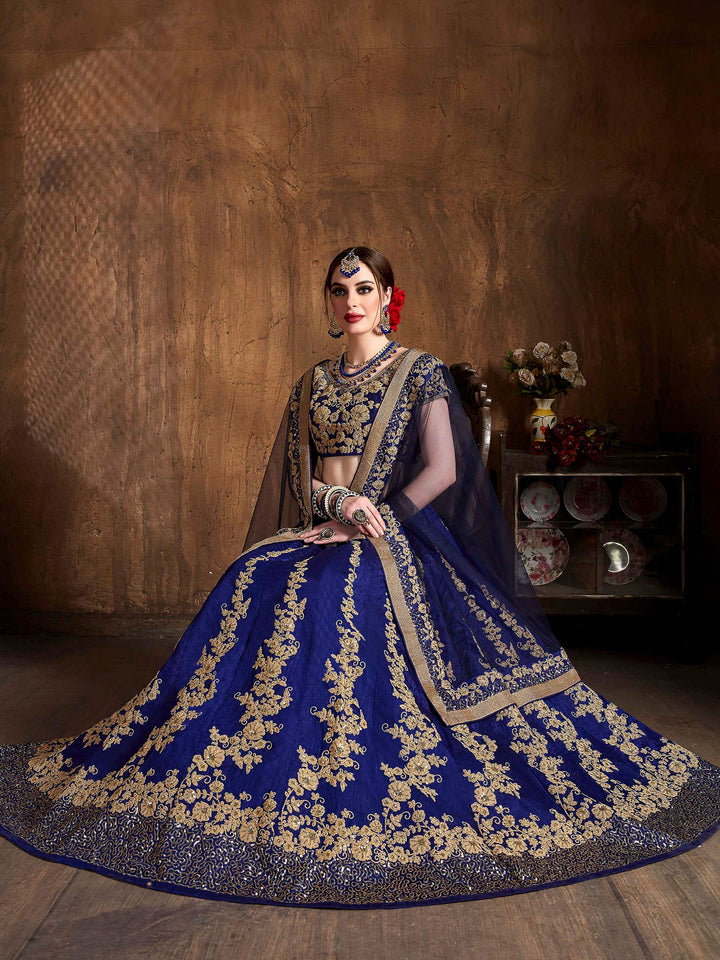 Blue Art Silk Embroidered Semi Stitched Lehenga Choli with Dupatta