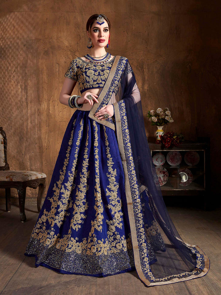 Blue Art Silk Embroidered Semi Stitched Lehenga Choli with Dupatta
