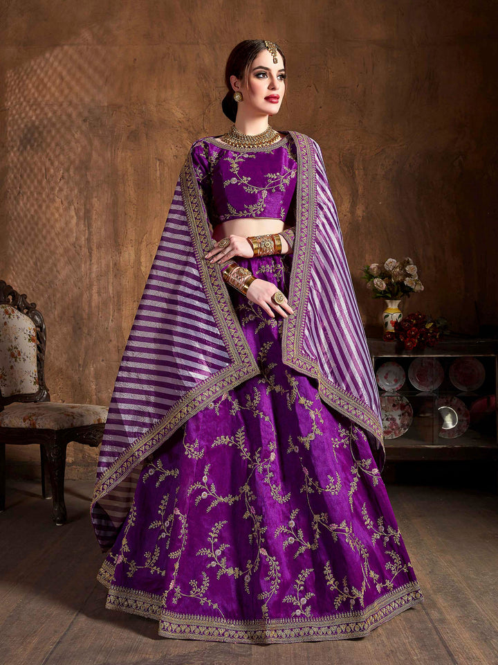 Purple Art Silk Embroidered Semi Stitched Lehenga Choli with Dupatta