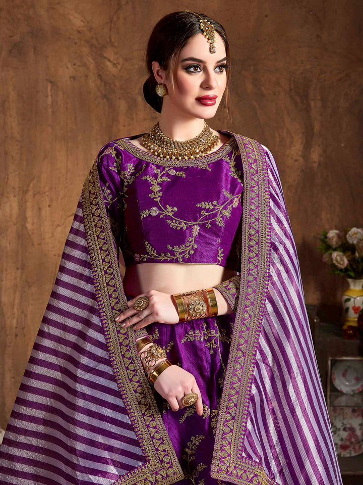 Purple Art Silk Embroidered Semi Stitched Lehenga Choli with Dupatta