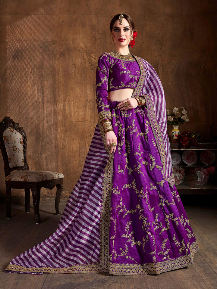 Purple Art Silk Embroidered Semi Stitched Lehenga Choli with Dupatta