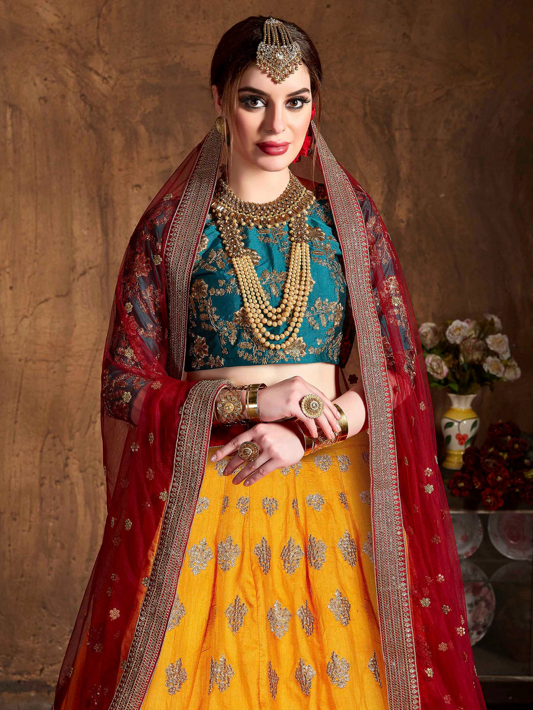 Yellow Art Silk Embroidered Semi Stitched Lehenga Choli with Dupatta