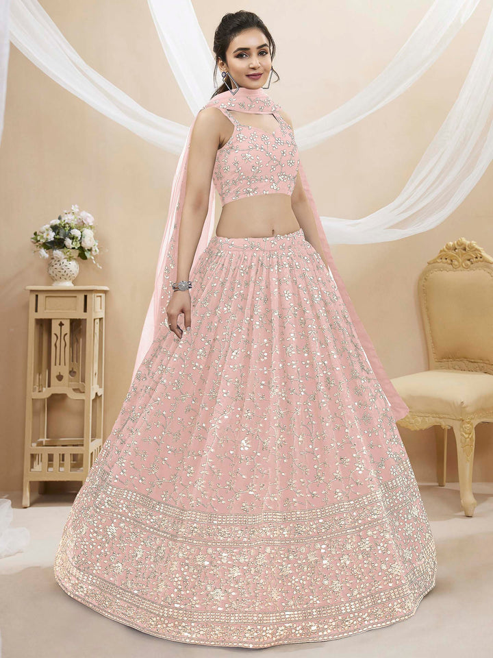 Pink Georgette Embroidered Semi Stitched Lehenga Choli with Dupatta