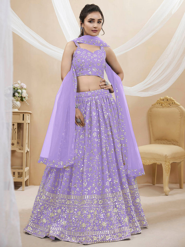Lilac Georgette Embroidered Semi Stitched Lehenga Choli with Dupatta