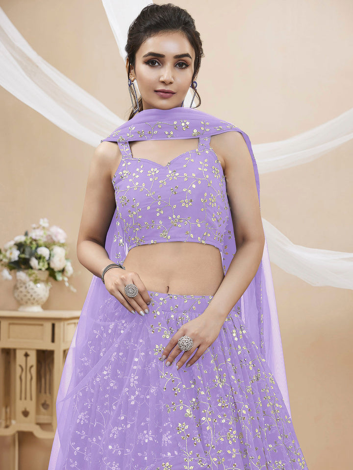 Lilac Georgette Embroidered Semi Stitched Lehenga Choli with Dupatta
