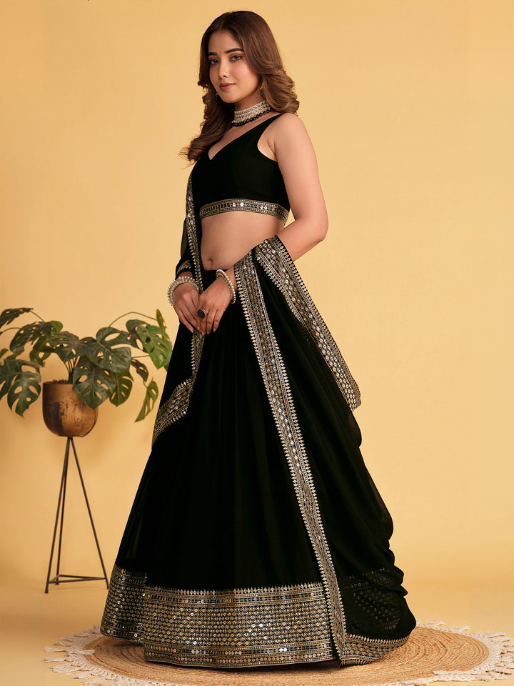 Black Georgette Embroidered Semi Stitched Lehenga Choli with Dupatta
