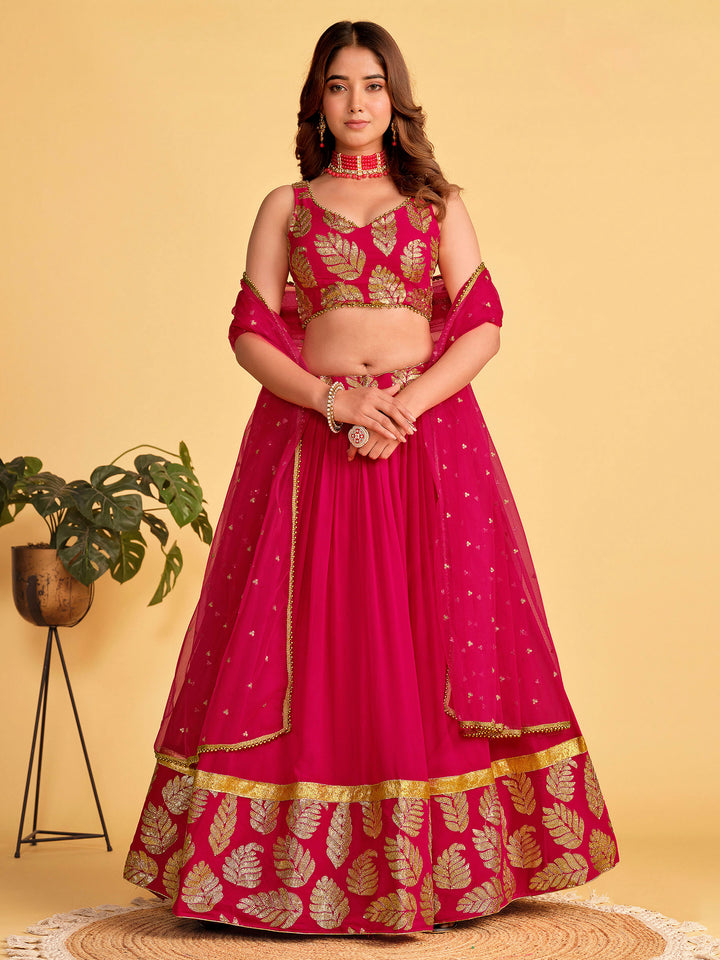 Pink Georgette Embroidered Semi Stitched Lehenga Choli with Dupatta