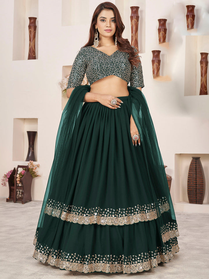 Green Georgette Embroidered Semi Stitched Lehenga Choli with Dupatta