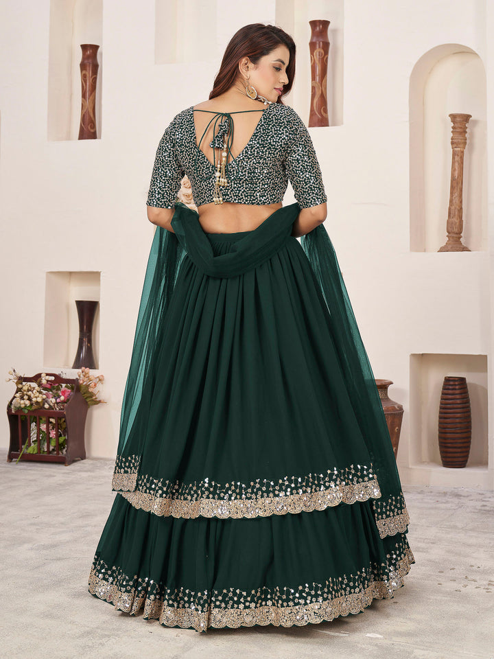 Green Georgette Embroidered Semi Stitched Lehenga Choli with Dupatta