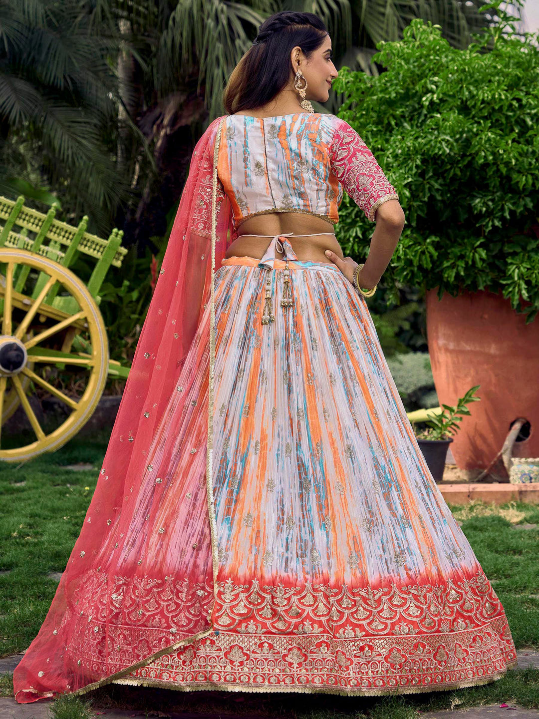 Pink Chinon Embroidered Semi Stitched Lehenga Choli with Dupatta