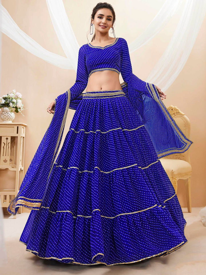 Blue Georgette Embroidered Semi Stitched Lehenga Choli with Dupatta