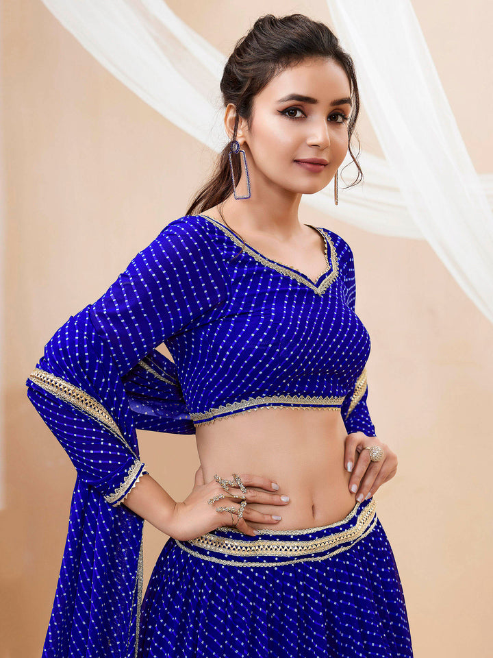 Blue Georgette Embroidered Semi Stitched Lehenga Choli with Dupatta