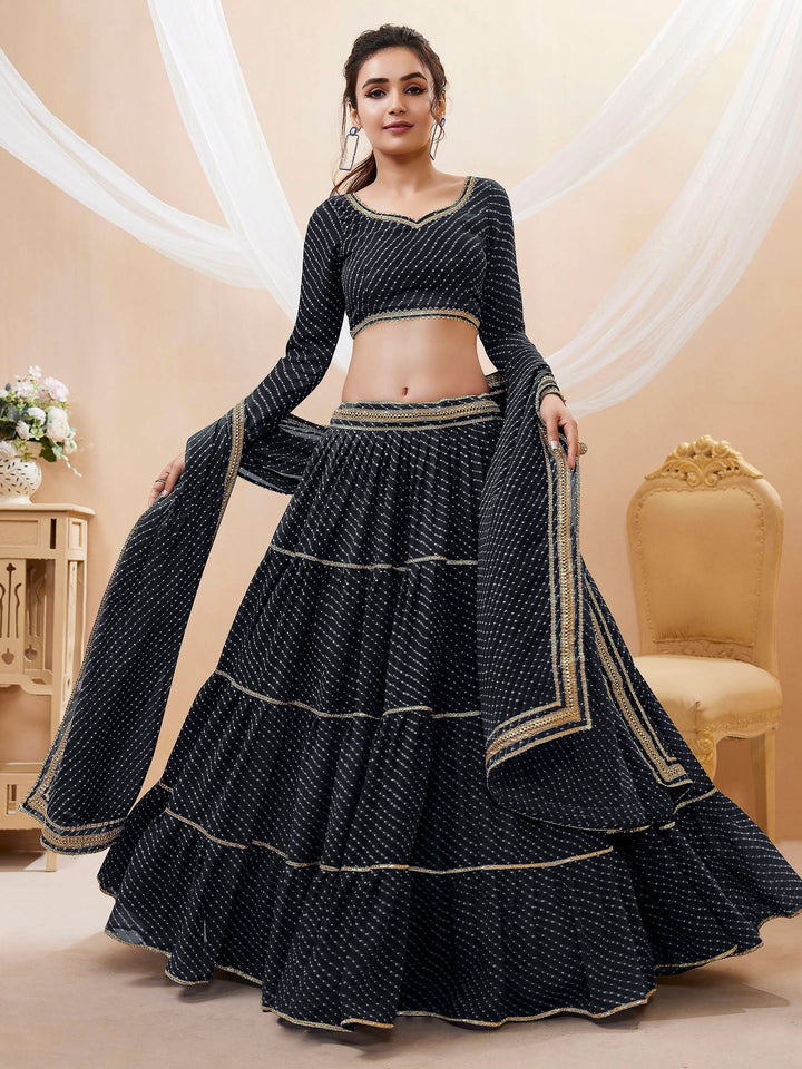 Black Georgette Embroidered Semi Stitched Lehenga Choli with Dupatta